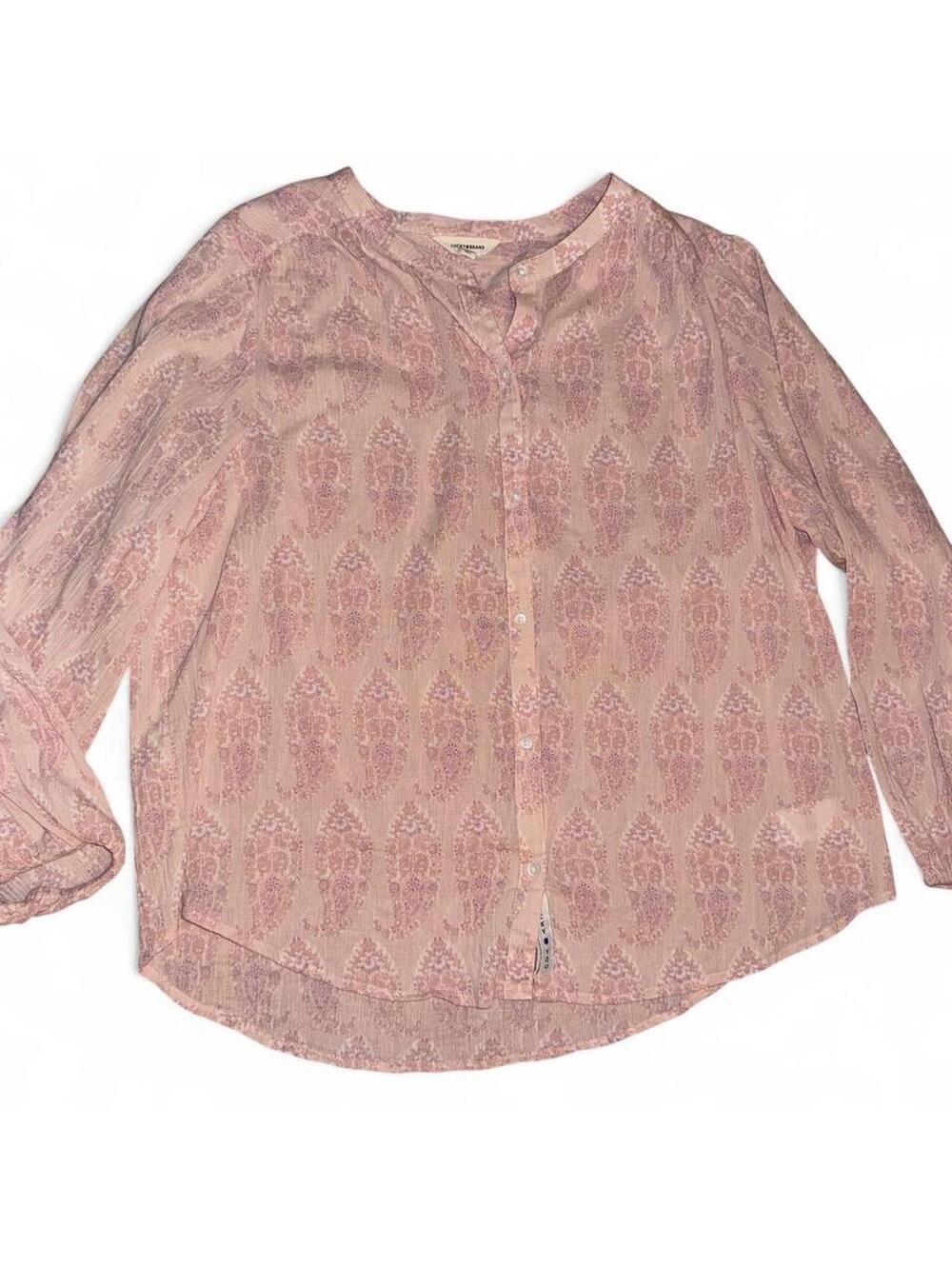 Lucky Brand Women's Pink floral pattern long sleeve button down top sz L cotton